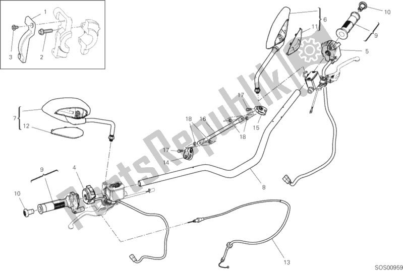 Tutte le parti per il Manubrio del Ducati Scrambler Desert Sled USA 803 2019